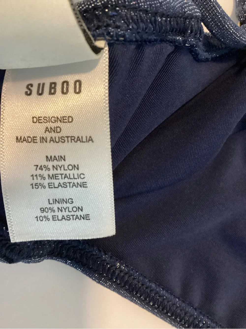 SUBOO Bikini Top Small Blue Denim Metallic Lined Crop Festival Beach Coastal
